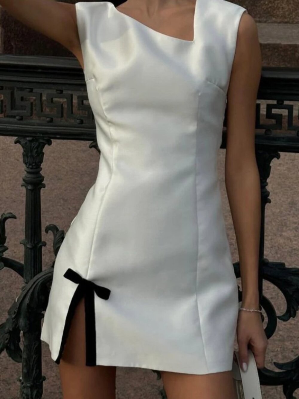 Commense Asymmetrical Bow Decor Satin Mini Dress – NWT – Size S